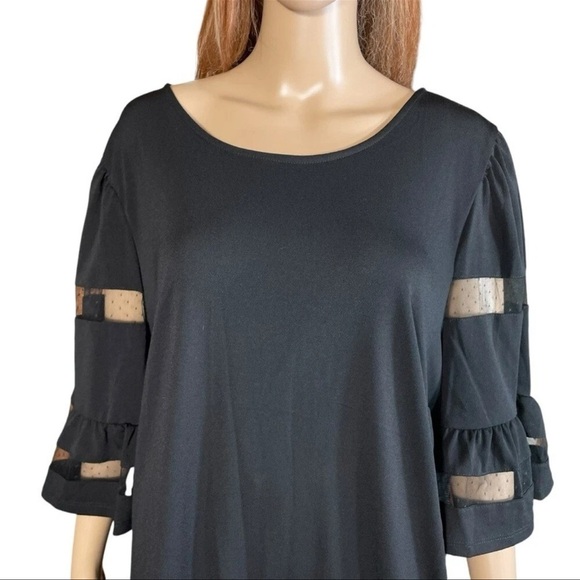 Adrianna Papell Black Blouse with Mesh Sleeve Details - Picture 11 of 11